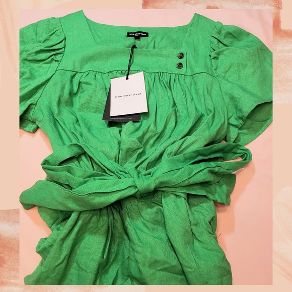 NWT Who What Wear Green Waist Tie Midi Dress - Picture 4 of 4